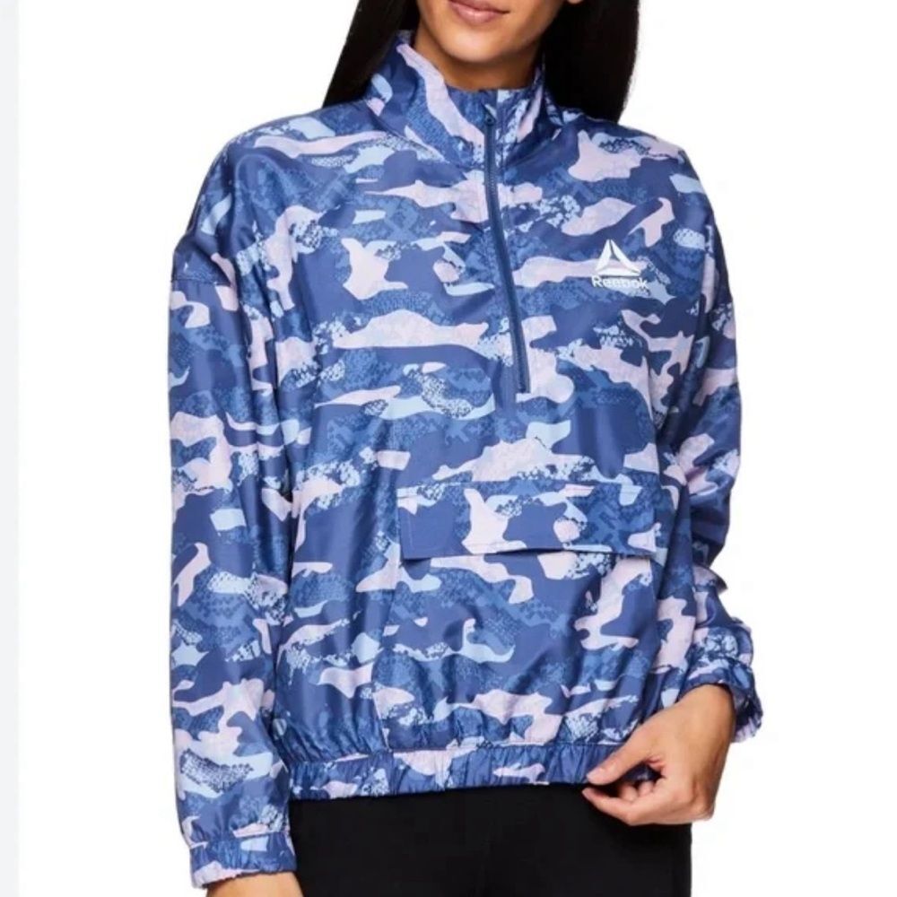 Reebok Camo 1/4 Zip Pullover Athletic Jacket Windbreaker Purple Size Medium - Picture 2 of 10